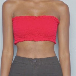 Red Smocked Kessy Bandeau Tube Top